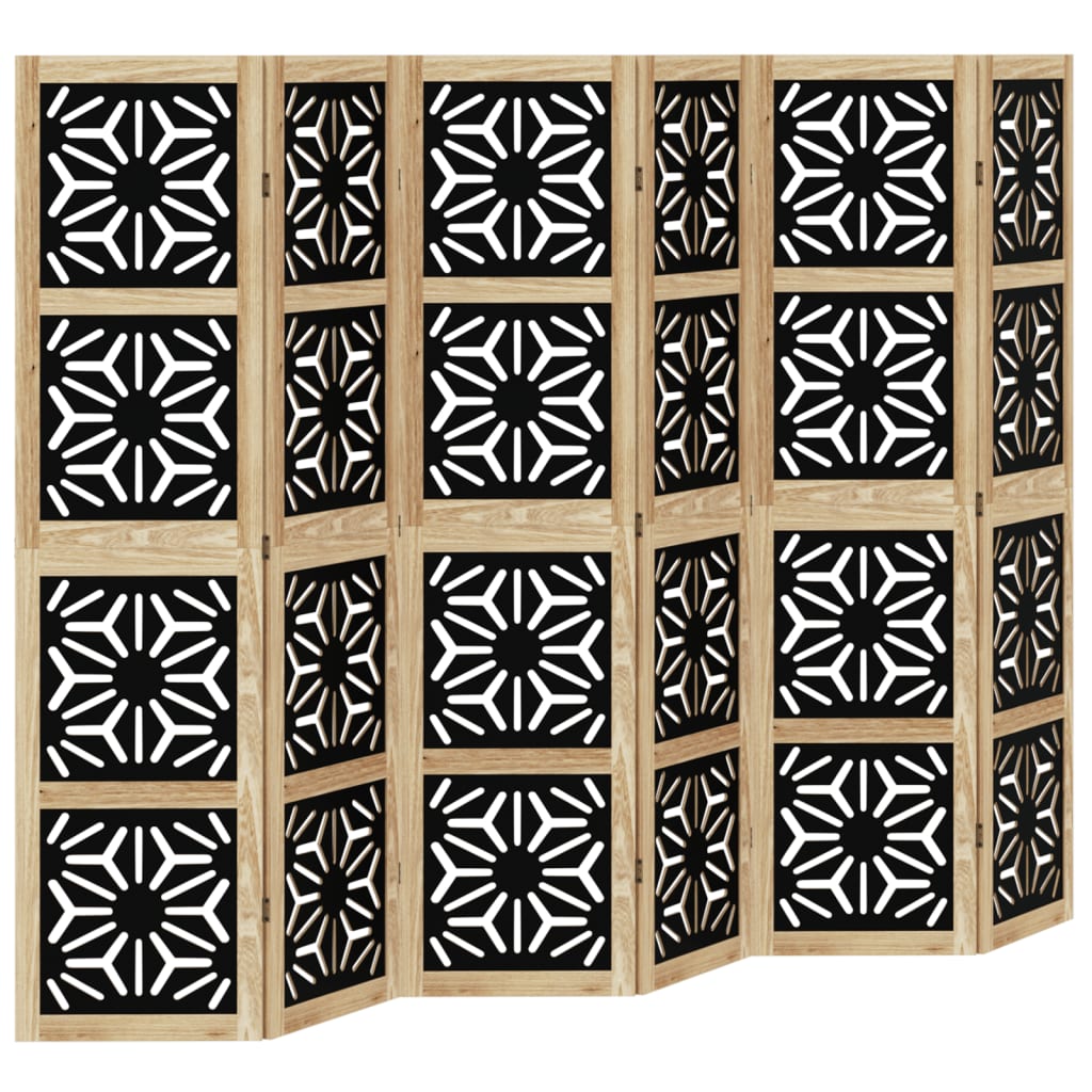 6-Panel Room Divider, Solid Paulownia Wood, Brown & Black