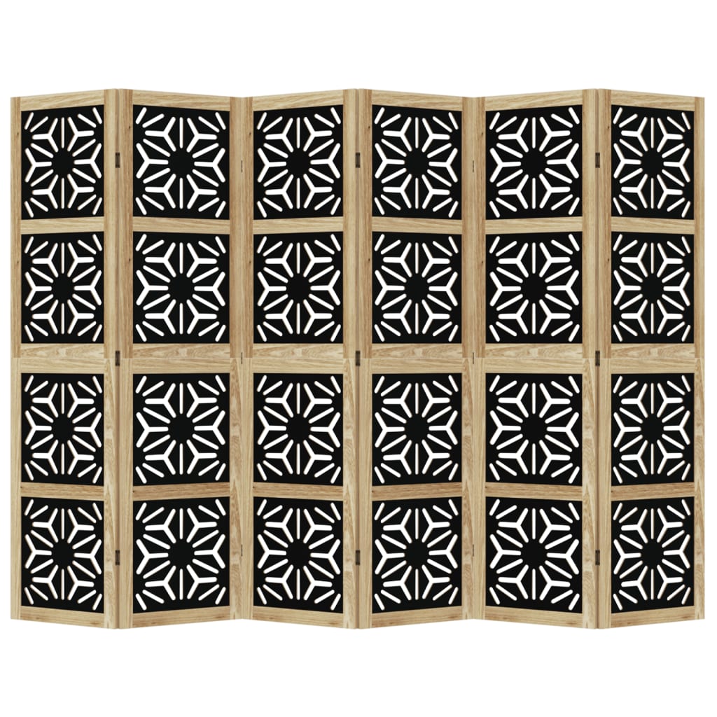 6-Panel Room Divider, Solid Paulownia Wood, Brown & Black