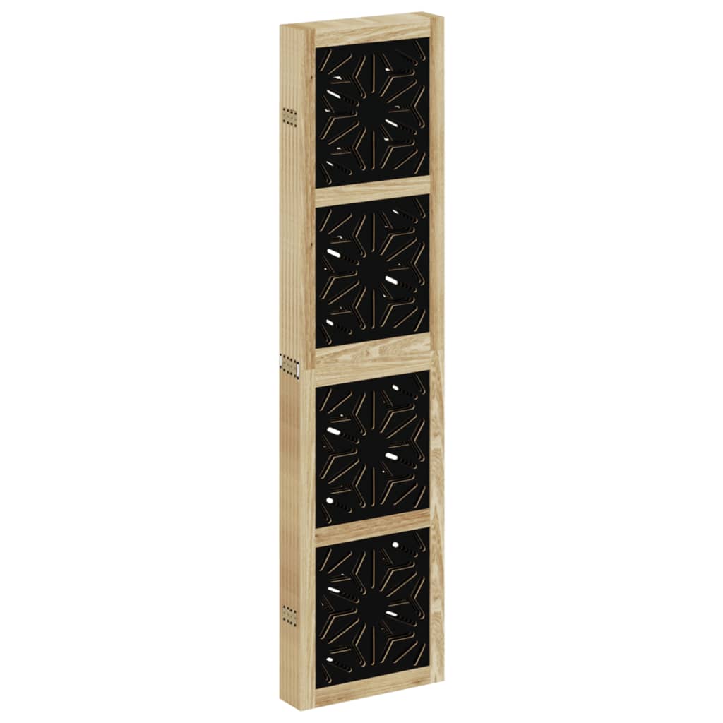 6-Panel Room Divider, Solid Paulownia Wood, Brown & Black