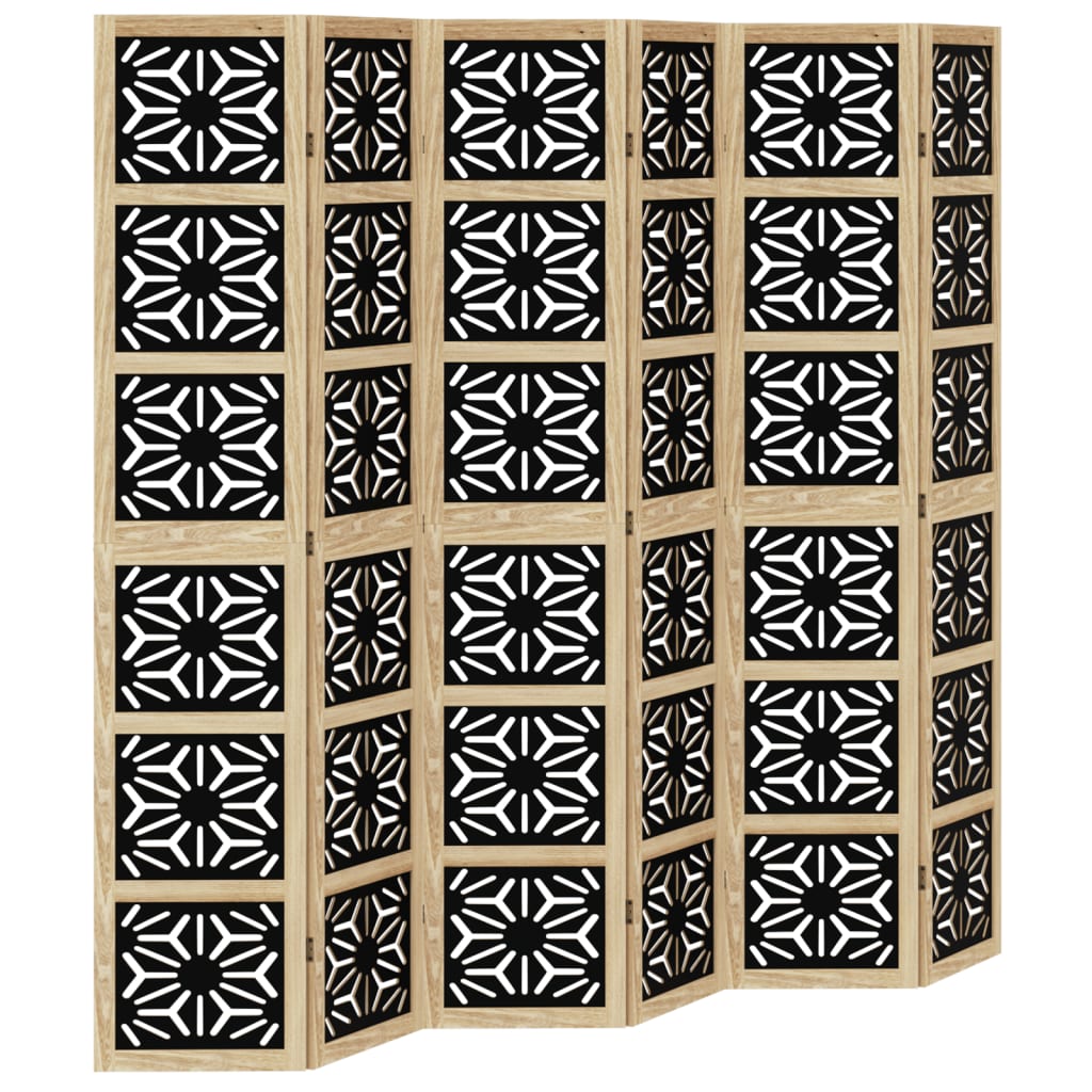 6-Panel Brown & Black Solid Wood Room Divider | Paulownia