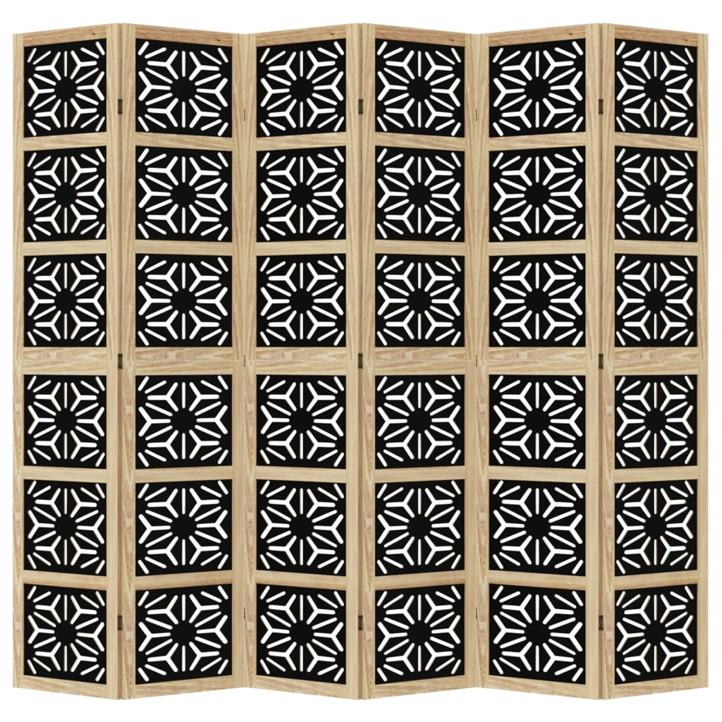 6-Panel Brown & Black Solid Wood Room Divider | Paulownia