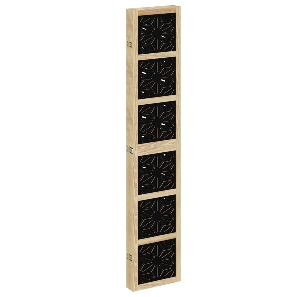 6-Panel Brown & Black Solid Wood Room Divider | Paulownia