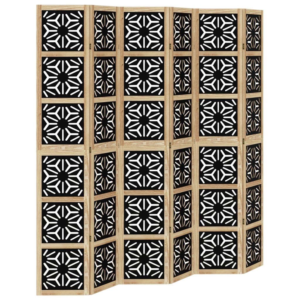 6-Panel Brown & Black Solid Wood Room Divider - Paulownia