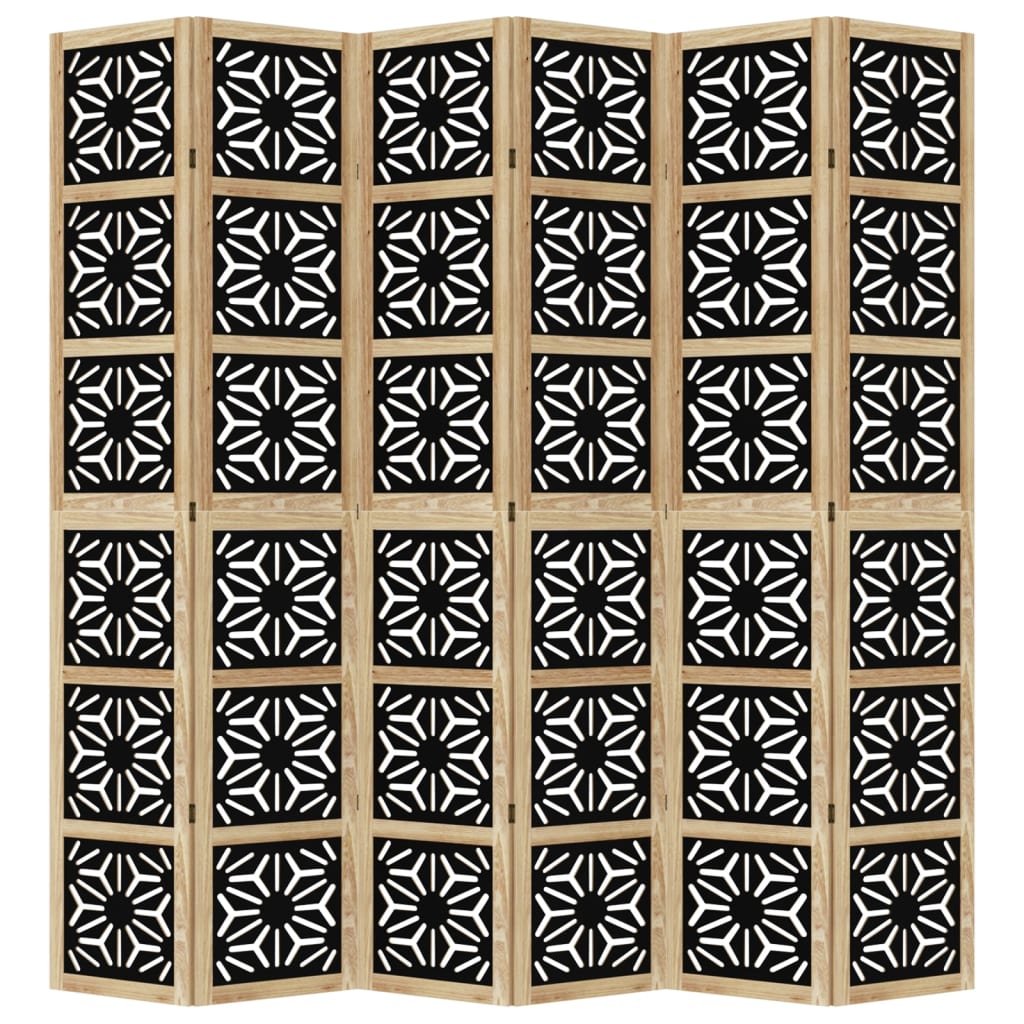 6-Panel Brown & Black Solid Wood Room Divider - Paulownia