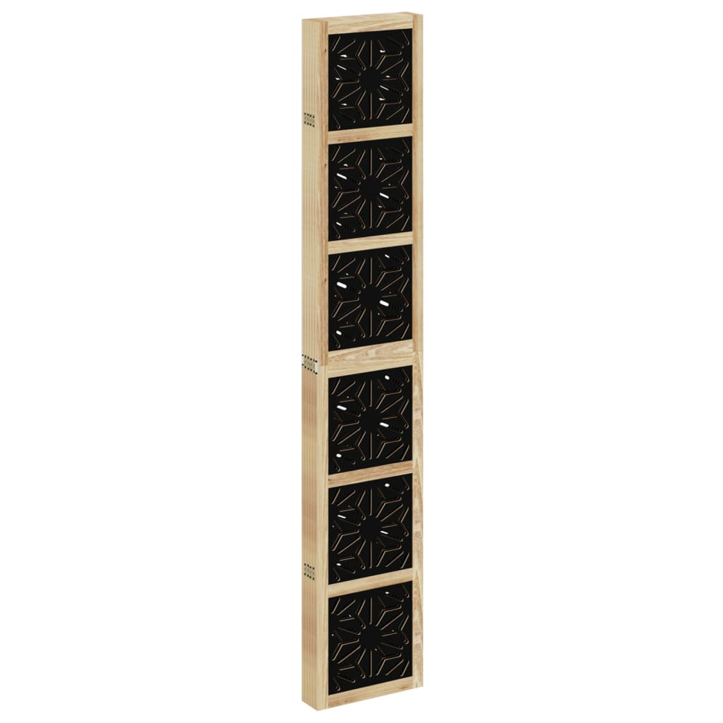 6-Panel Brown & Black Solid Wood Room Divider - Paulownia