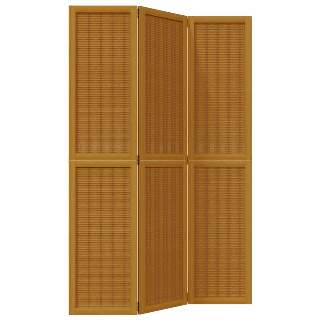Brown Solid Wood 3-Panel Room Divider - Paulownia Elegance