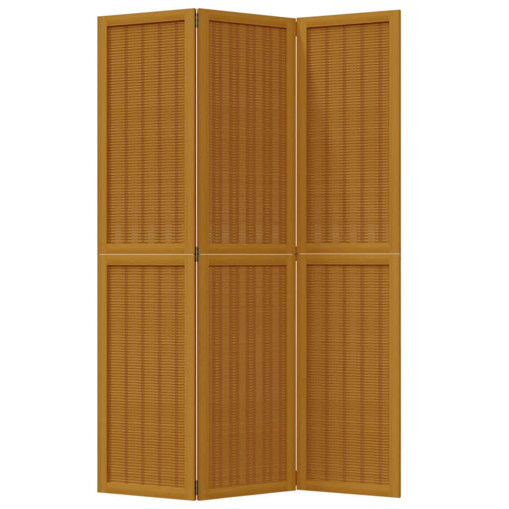 Brown Solid Wood 3-Panel Room Divider - Paulownia Elegance