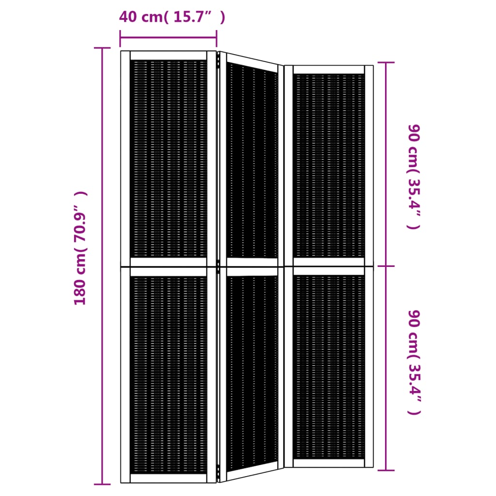 Brown Solid Wood 3-Panel Room Divider - Paulownia Elegance
