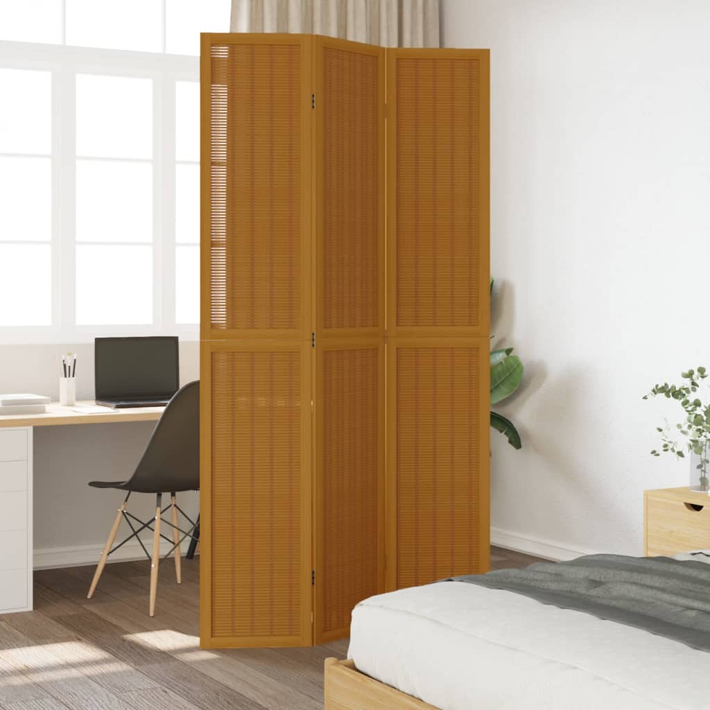 3-Panel Brown Solid Wood Room Divider - Paulownia Elegance