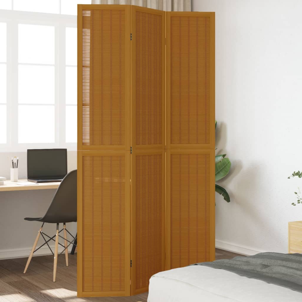 3-Panel Brown Solid Wood Room Divider - Paulownia Elegance