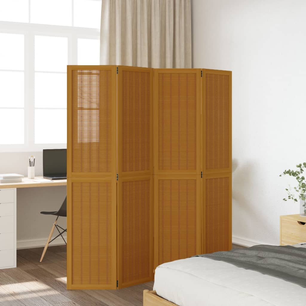 Brown Solid Wood Room Divider, 4 Panels - Paulownia