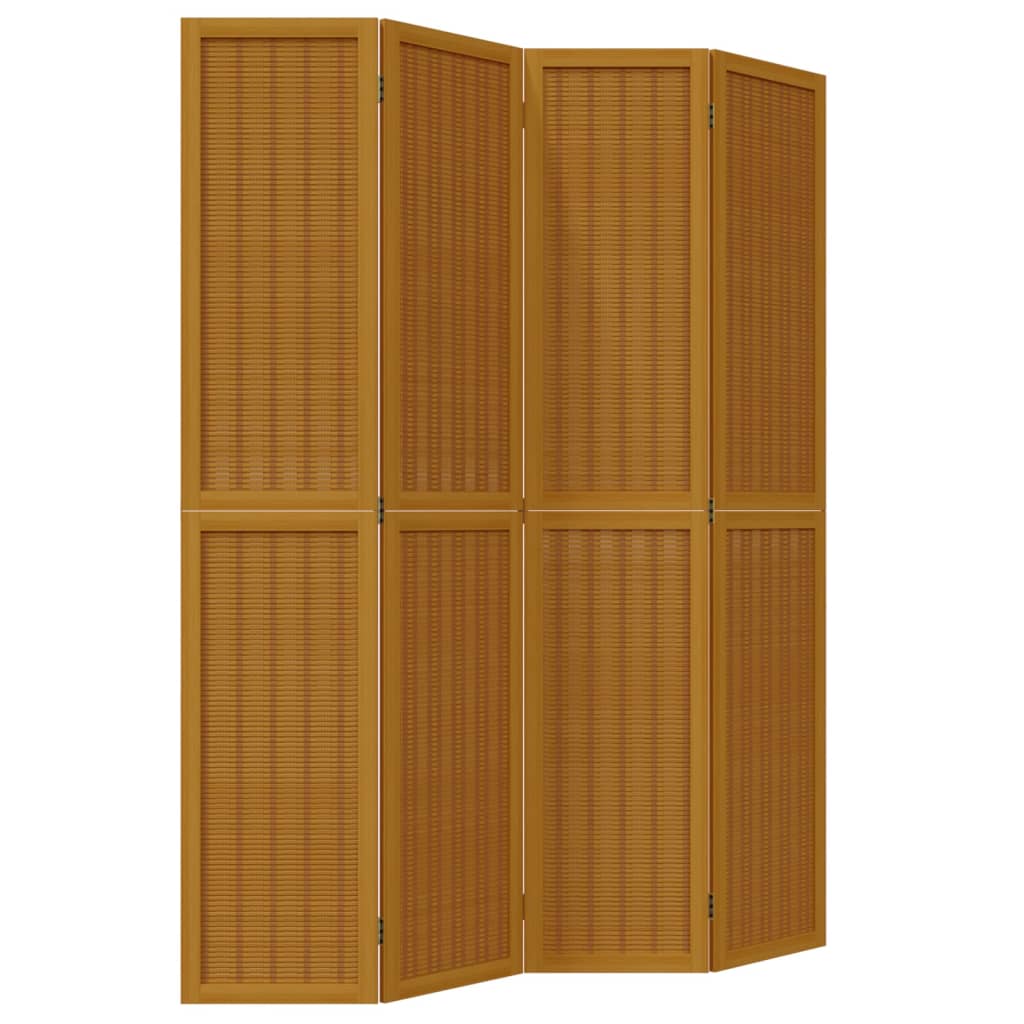 4-Panel Room Divider in Brown Solid Wood (Paulownia)
