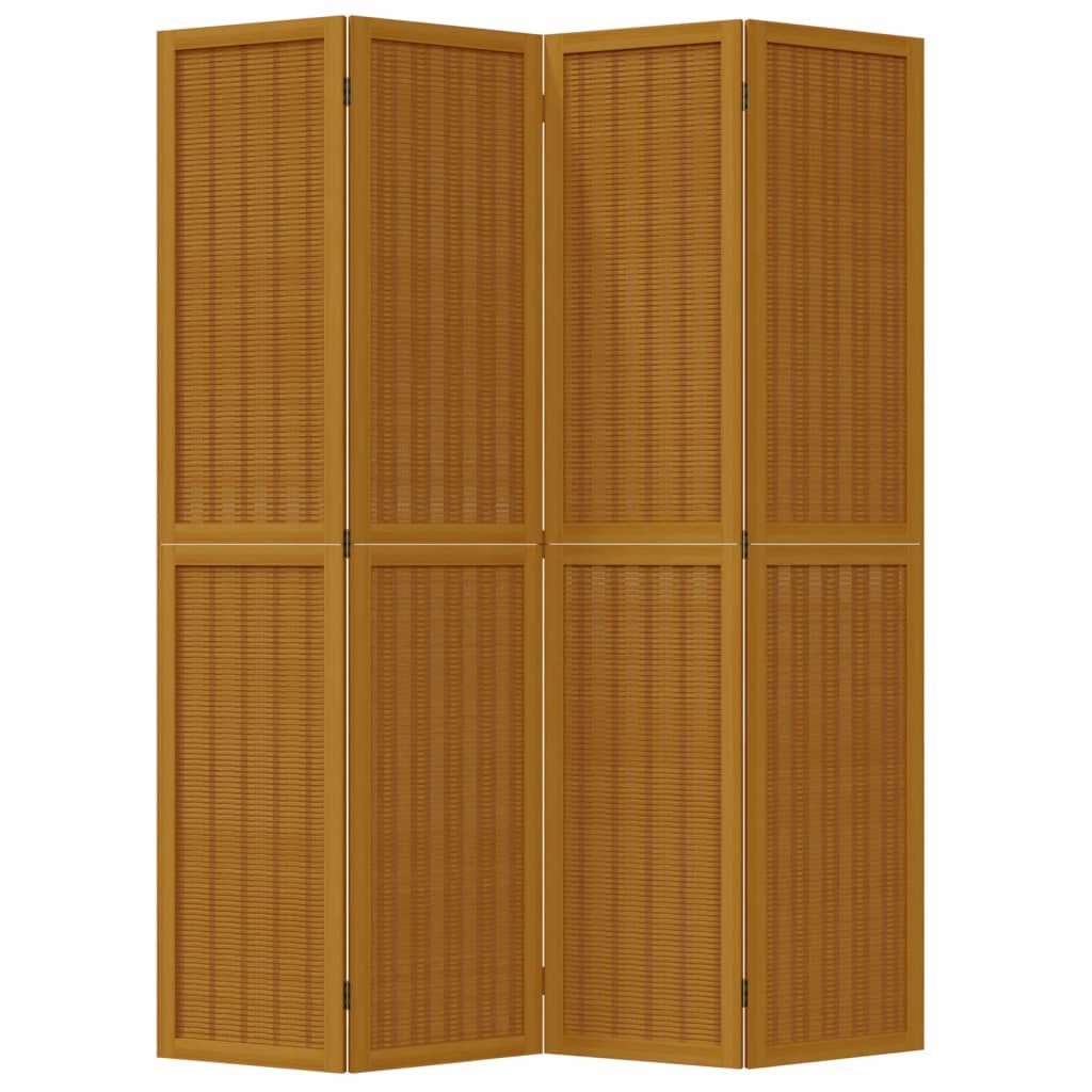 4-Panel Room Divider in Brown Solid Wood (Paulownia)
