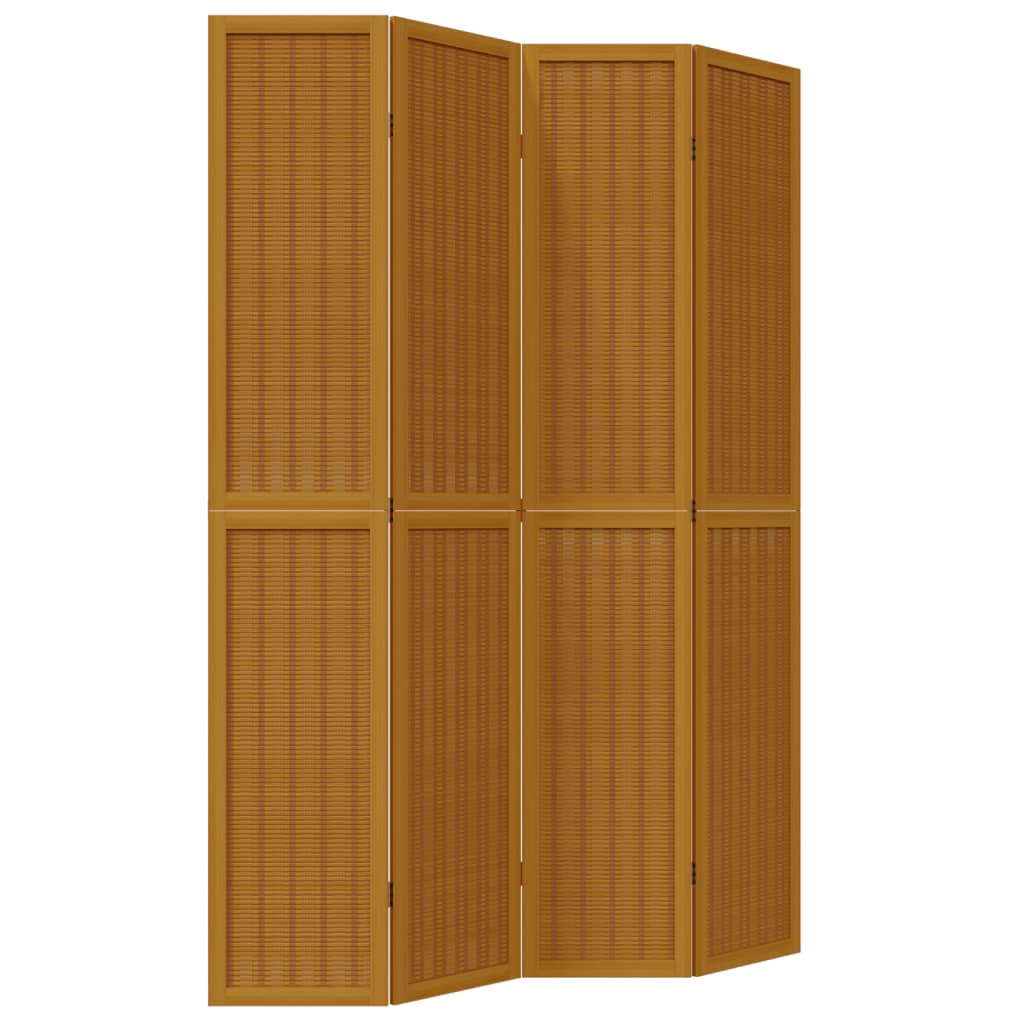 Brown Solid Wood 4-Panel Room Divider - Paulownia Elegance
