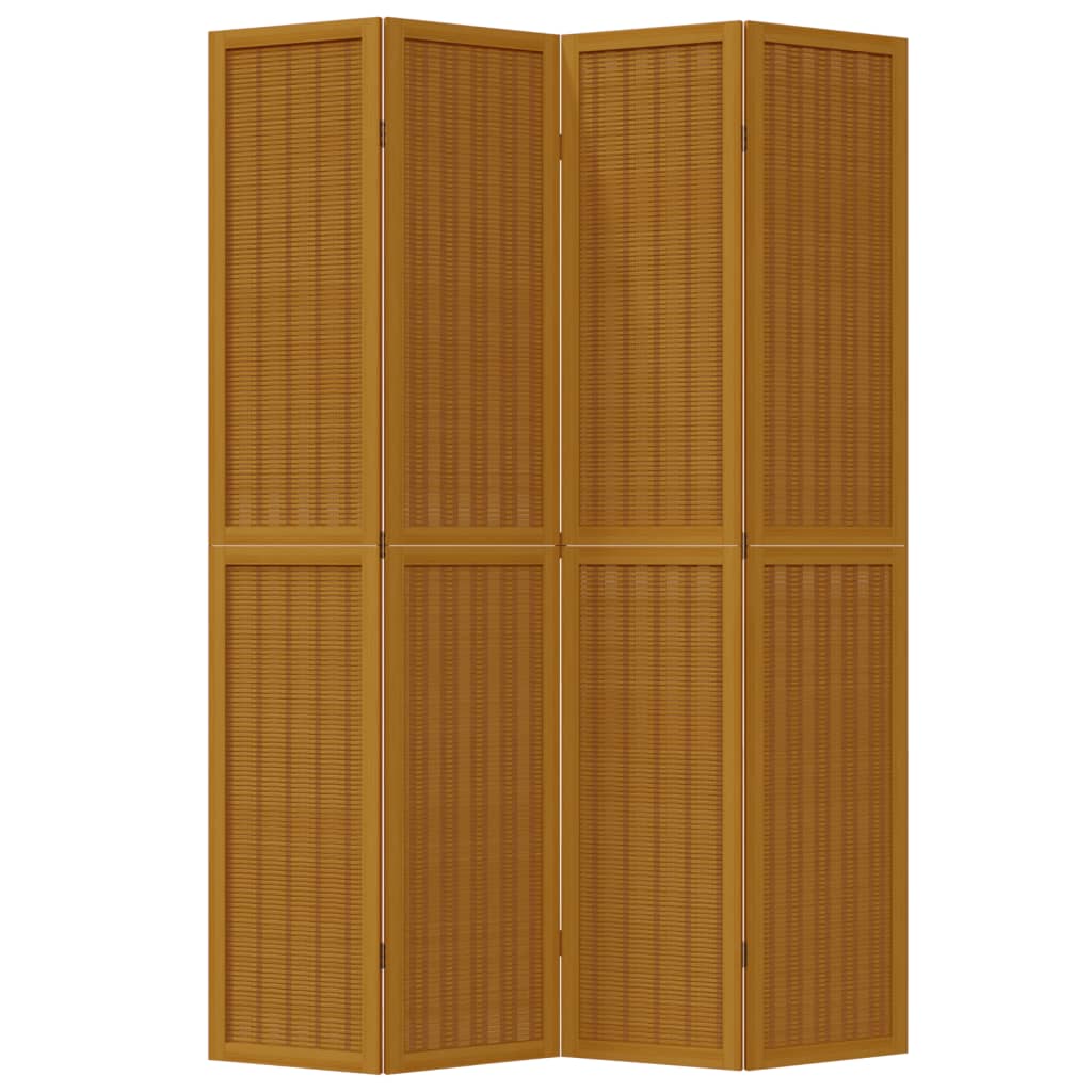 Brown Solid Wood 4-Panel Room Divider - Paulownia Elegance