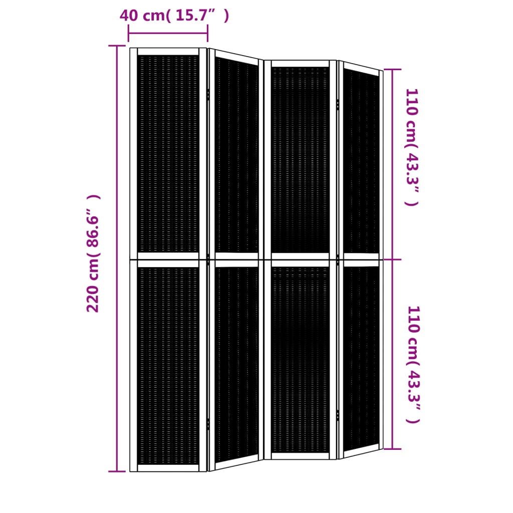 Brown Solid Wood 4-Panel Room Divider - Paulownia Elegance