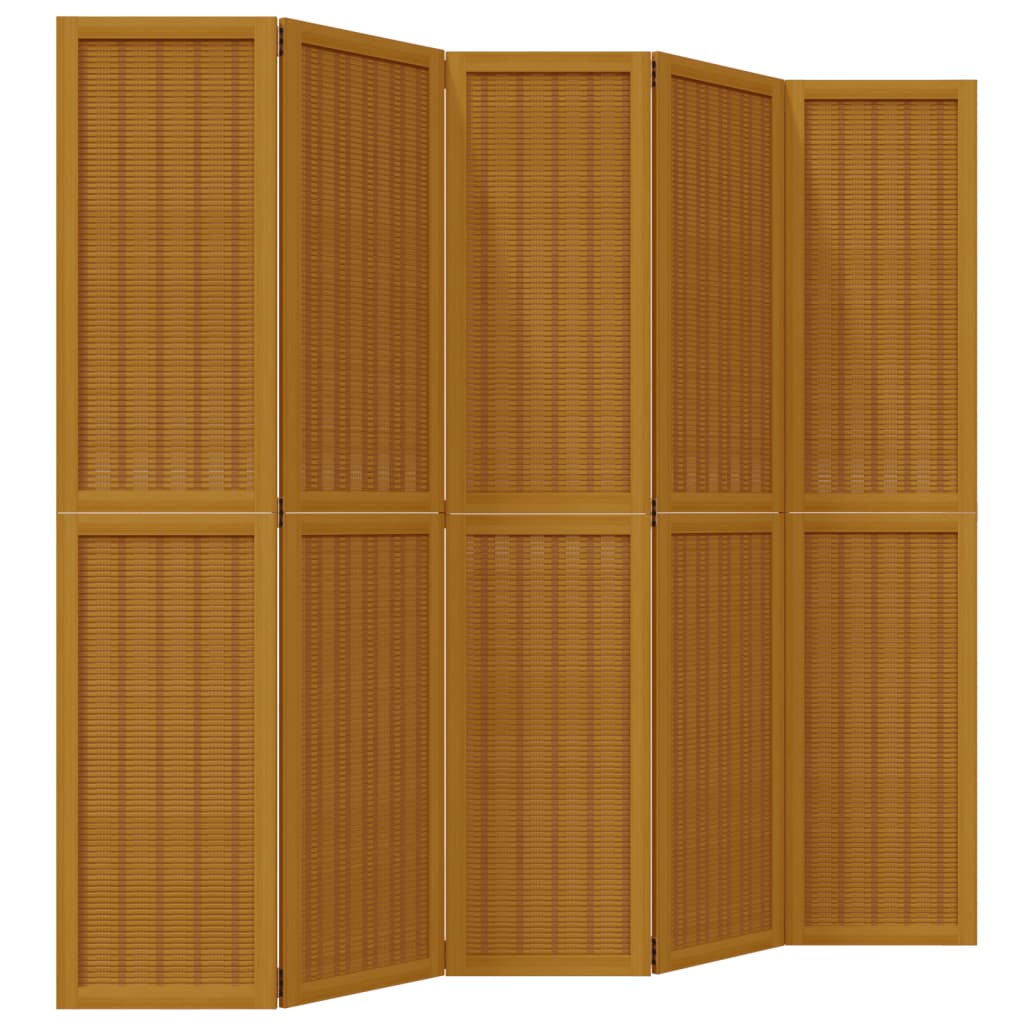 5-Panel Room Divider in Brown Solid Paulownia Wood