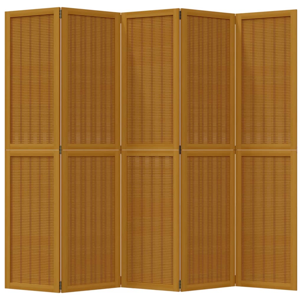 5-Panel Room Divider in Brown Solid Paulownia Wood