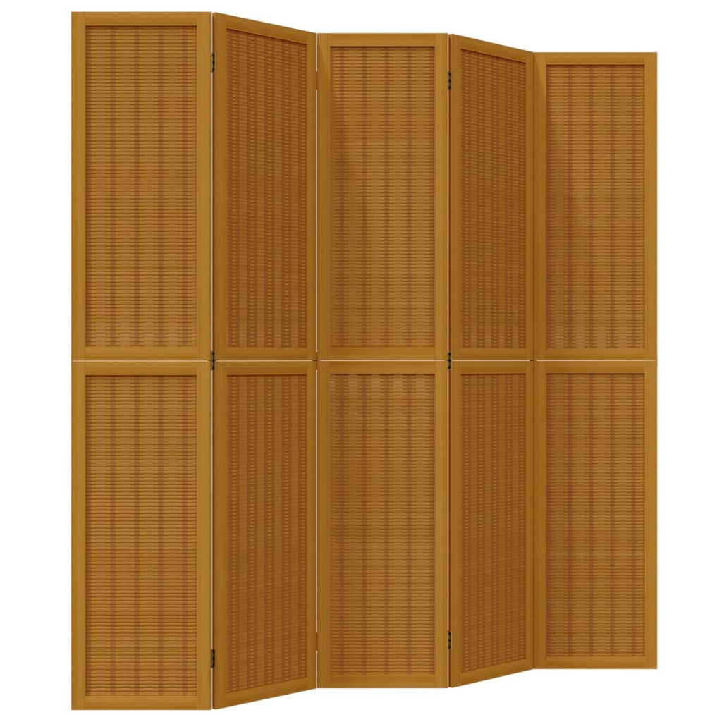 5-Panel Room Divider, Solid Brown Paulownia Wood