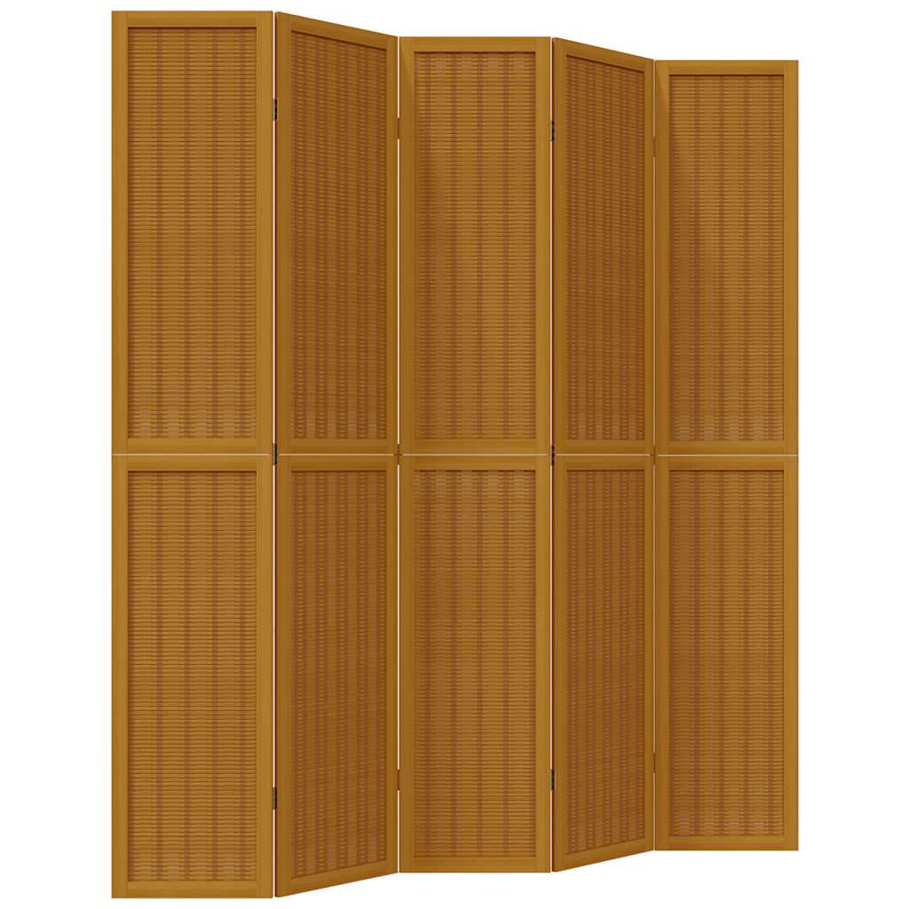 5-Panel Room Divider in Brown Solid Wood Paulownia