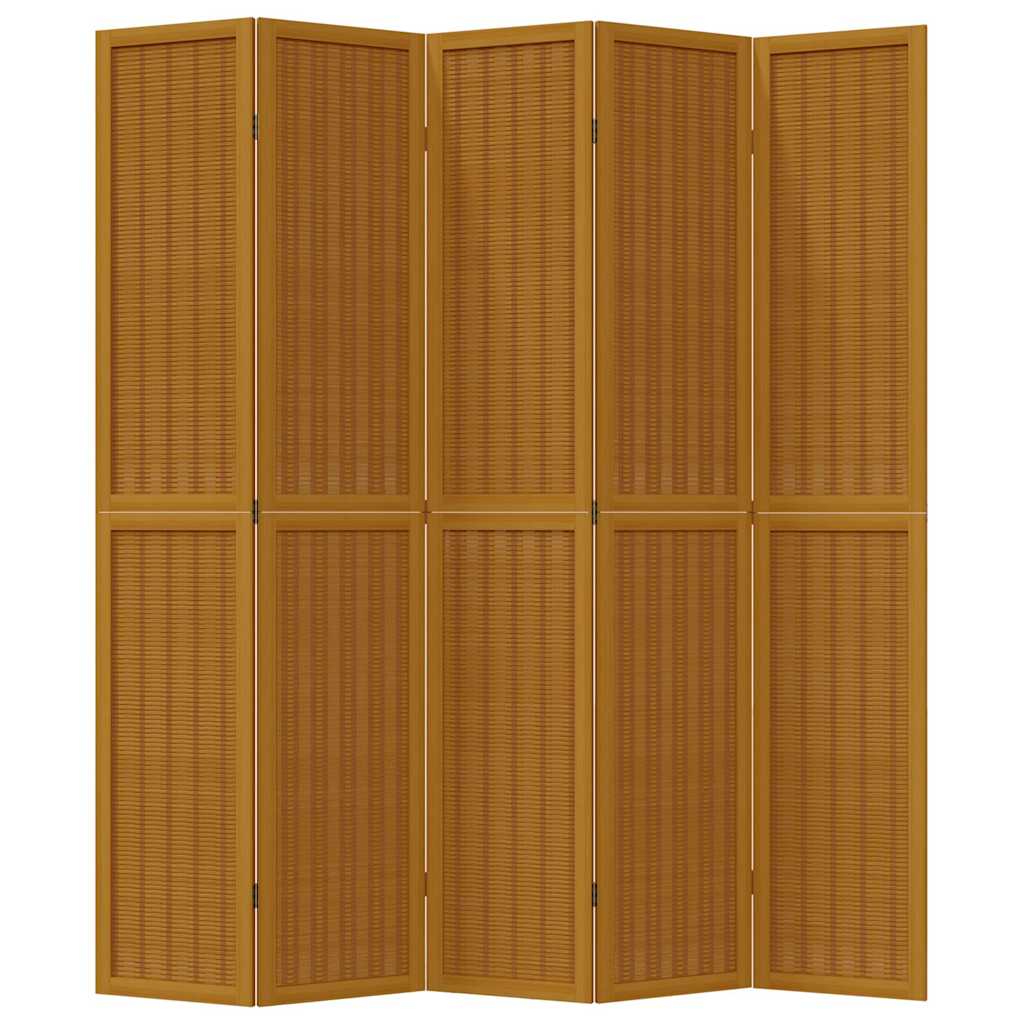 5-Panel Room Divider in Brown Solid Wood Paulownia