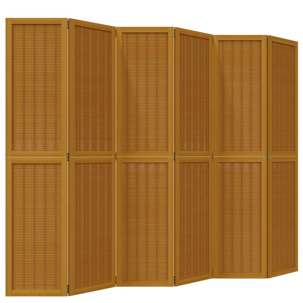 6-Panel Room Divider, Brown Solid Wood Paulownia Partition