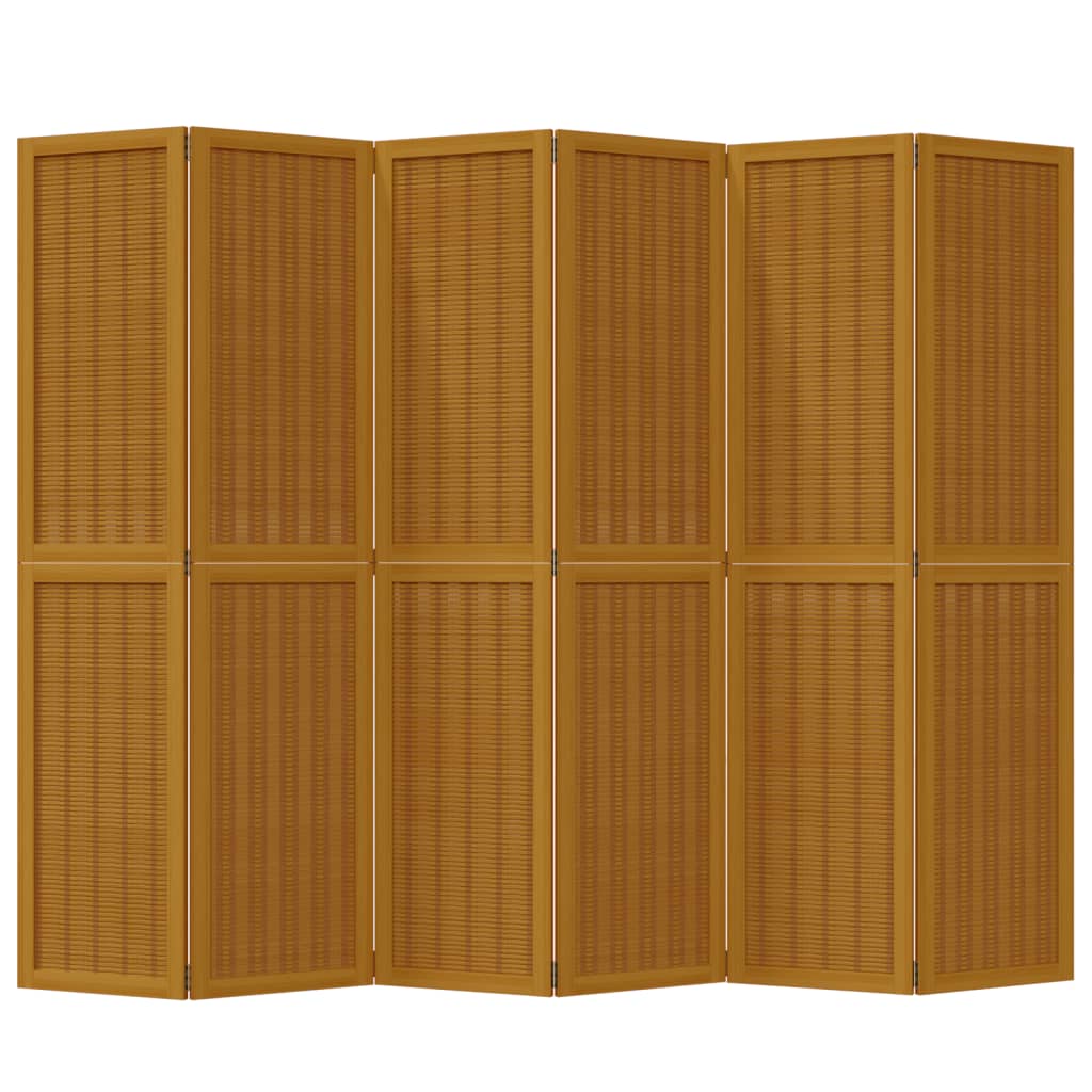 6-Panel Room Divider, Brown Solid Wood Paulownia Partition