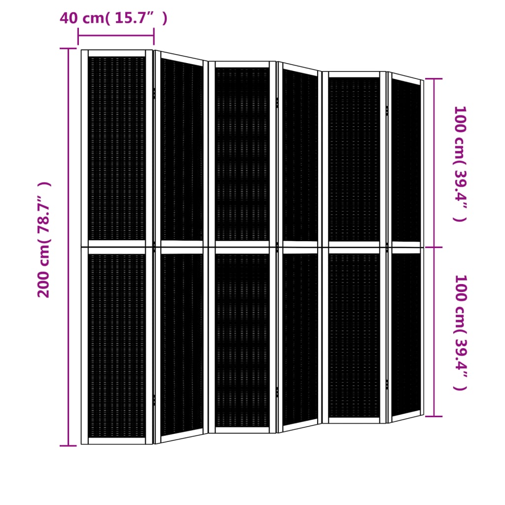 6-Panel Brown Room Divider - Solid Wood Paulownia Partition