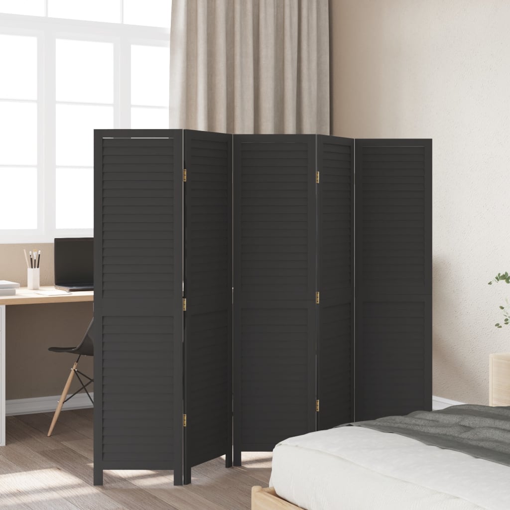 Elegant 5-Panel Black Paulownia Wood Room Divider