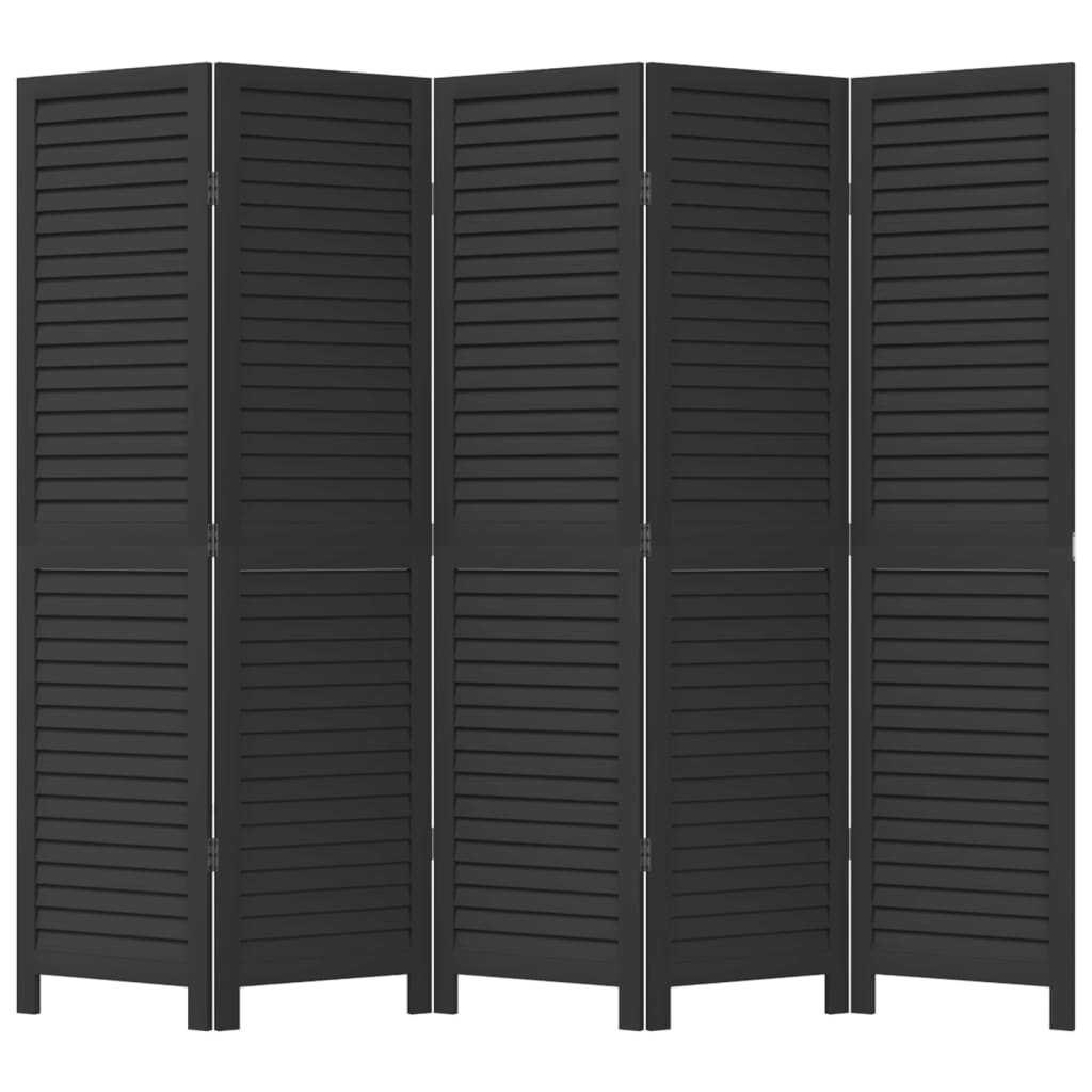 Elegant 5-Panel Black Paulownia Wood Room Divider