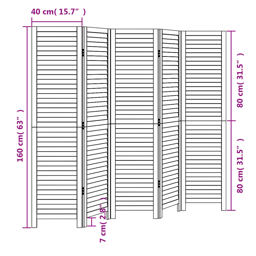 Elegant 5-Panel Black Paulownia Wood Room Divider