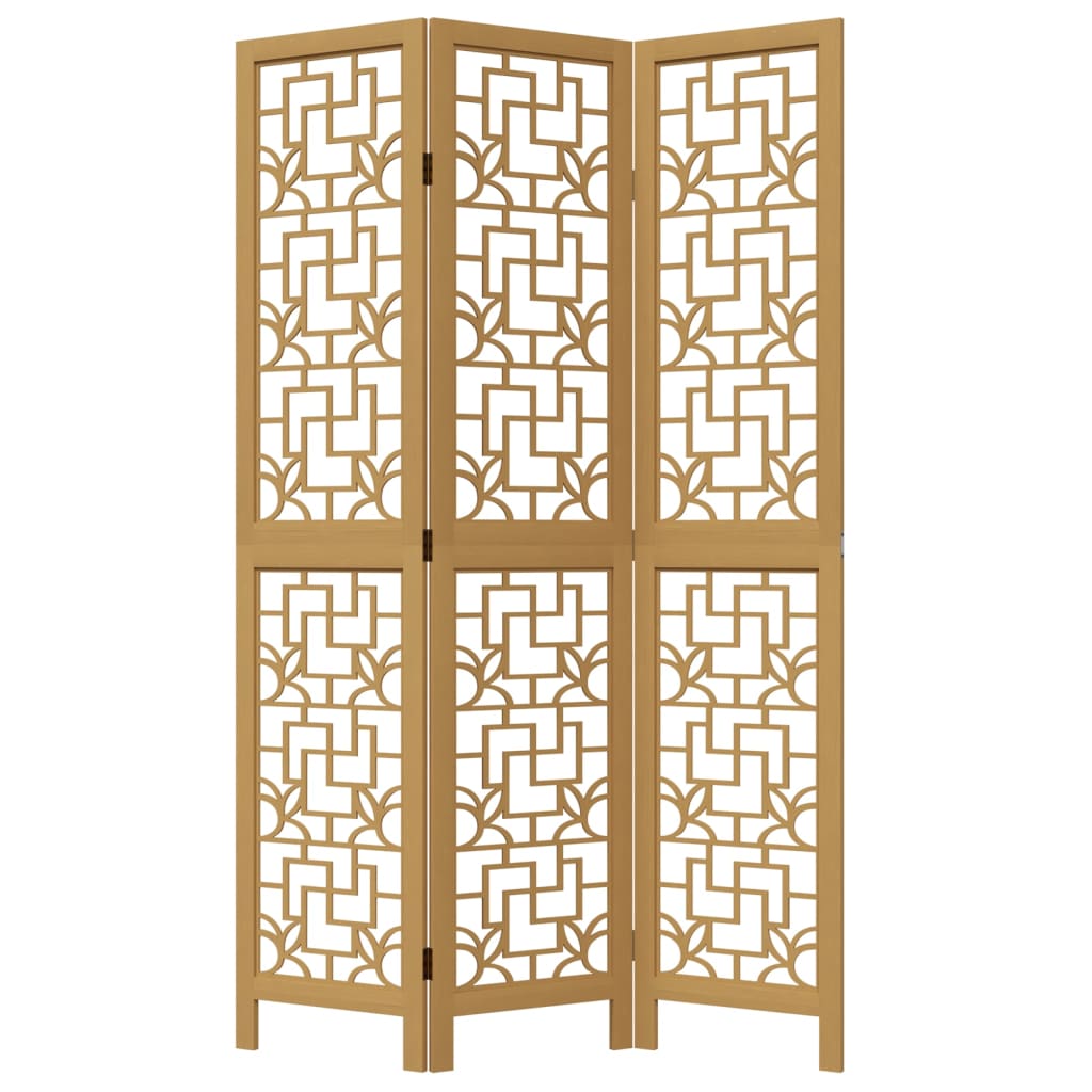 Brown Solid Wood 3-Panel Room Divider - Paulownia Finish