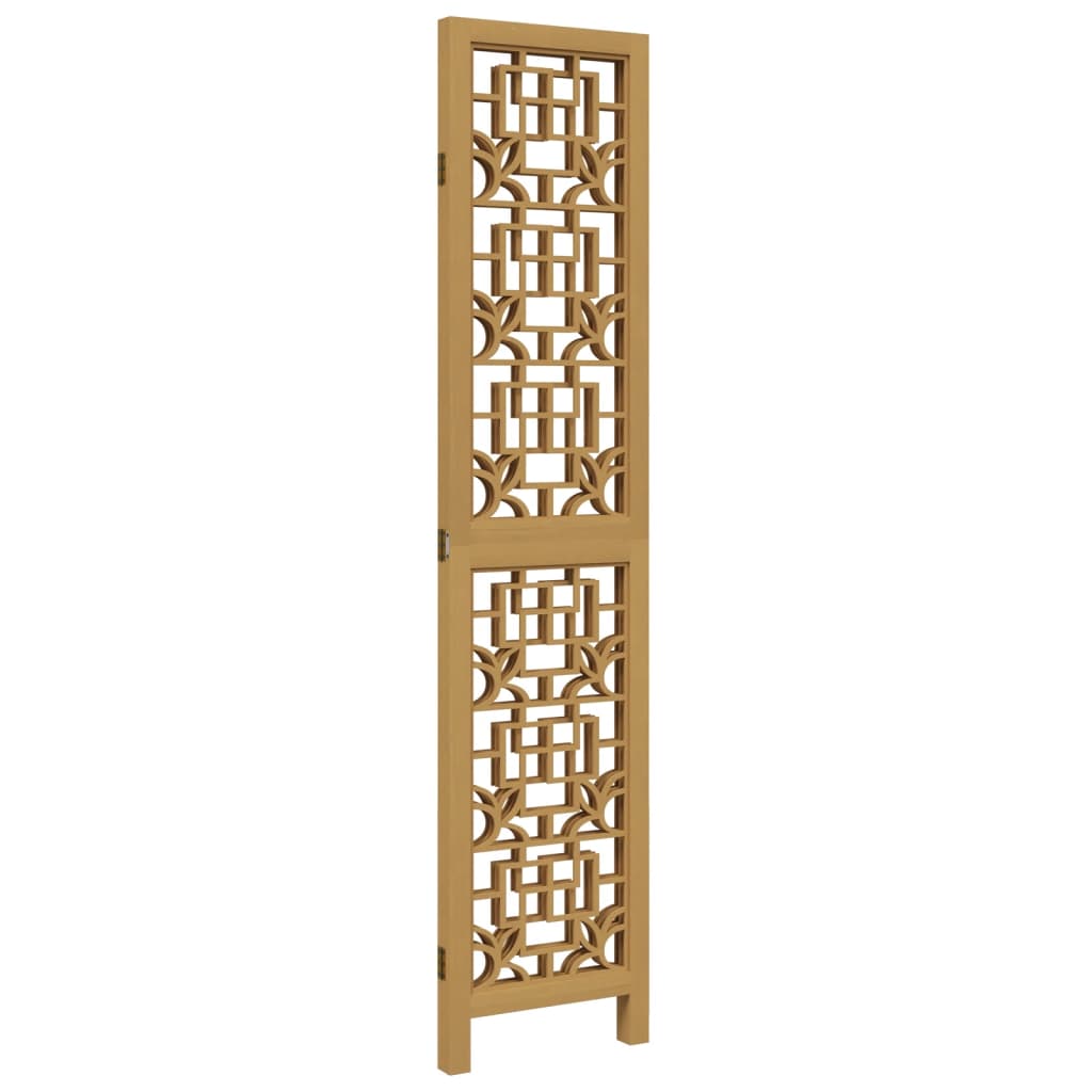 Brown Solid Wood 3-Panel Room Divider - Paulownia Finish