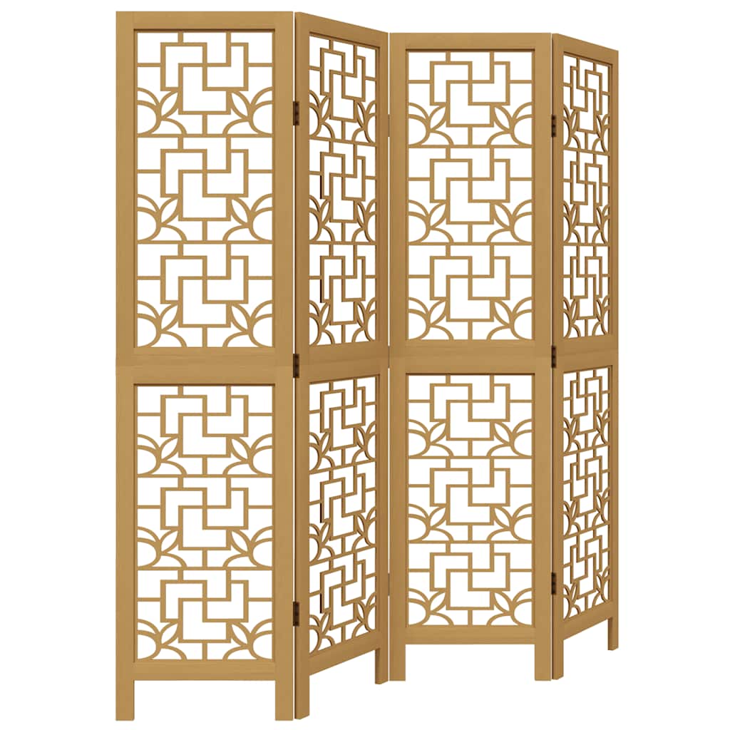 Brown Solid Wood Room Divider - 4 Panel Paulownia Privacy Screen