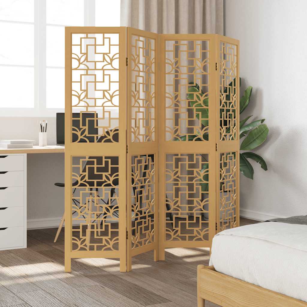 Brown Solid Wood Room Divider - 4 Panel Paulownia Privacy Screen