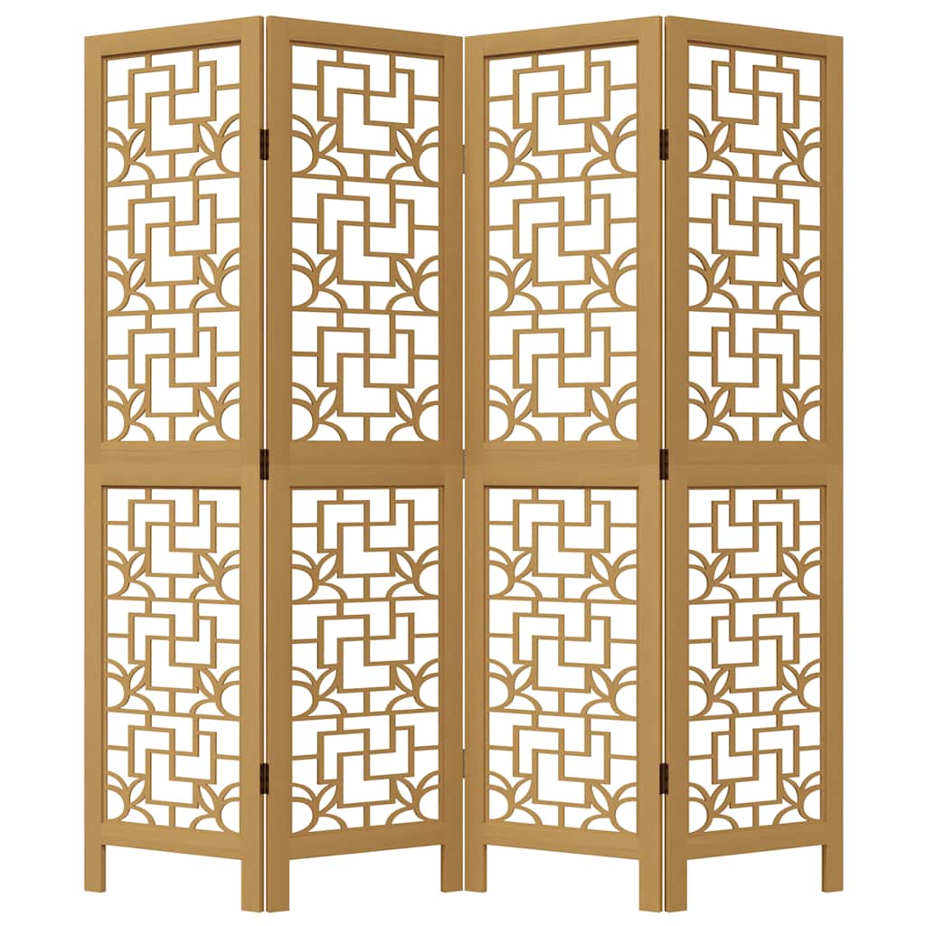 Brown Solid Wood Room Divider - 4 Panel Paulownia Privacy Screen