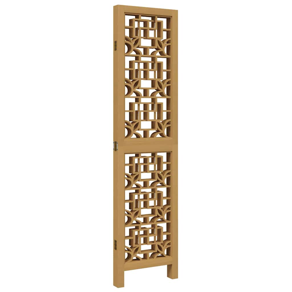 Brown Solid Wood Room Divider - 4 Panel Paulownia Privacy Screen