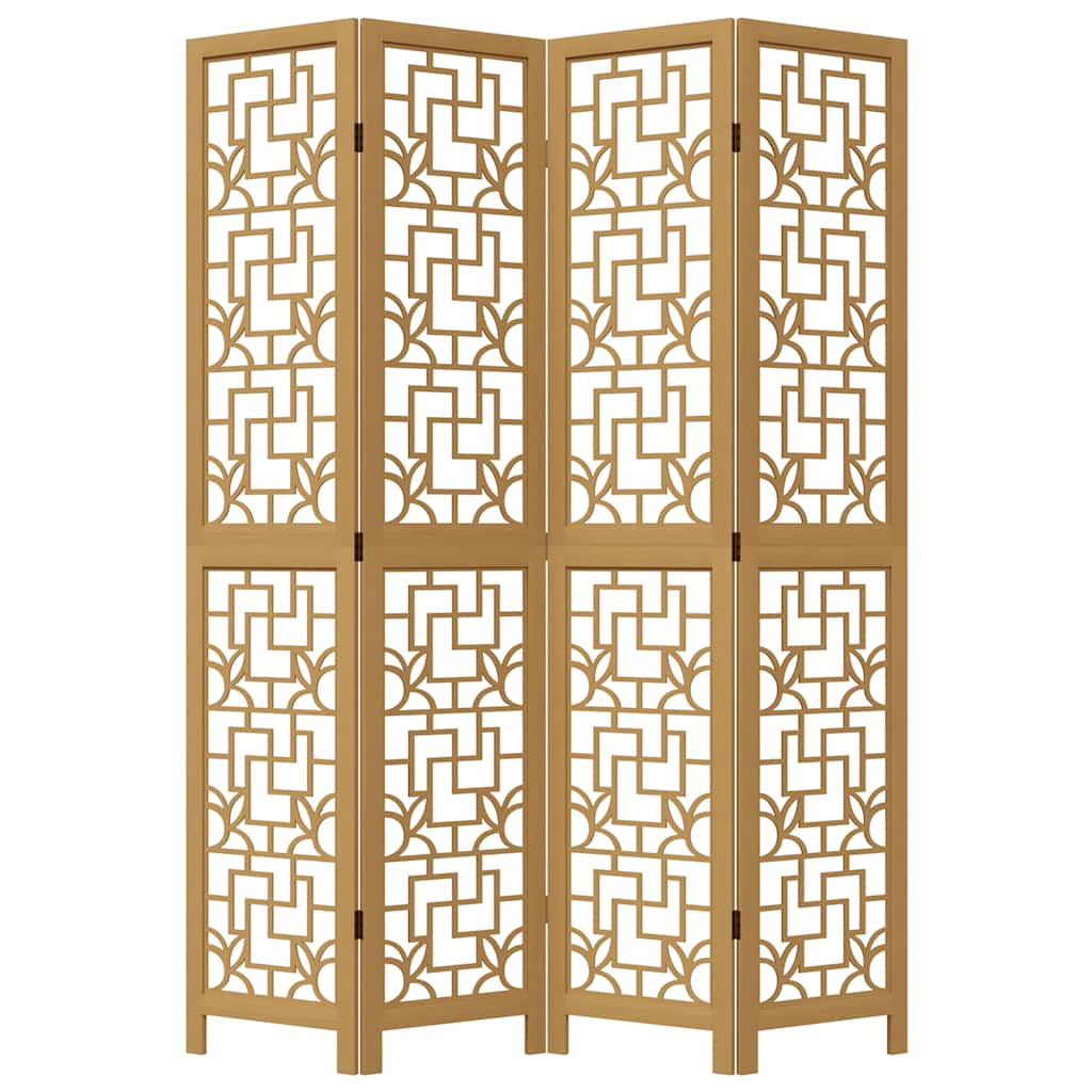 Brown Solid Wood 4-Panel Room Divider - Paulownia Elegance