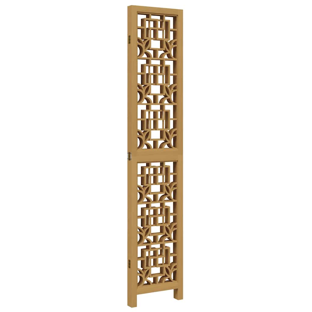 Brown Solid Wood 4-Panel Room Divider - Paulownia Elegance