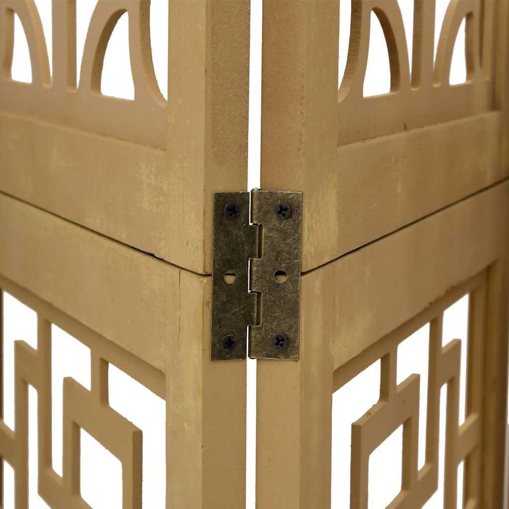 Brown Solid Wood 4-Panel Room Divider - Paulownia Elegance