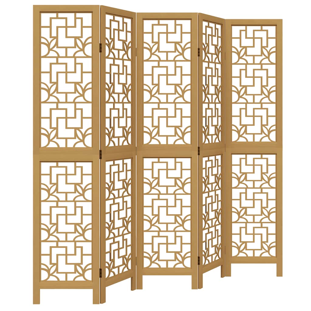 5-Panel Brown Solid Wood Paulownia Room Divider