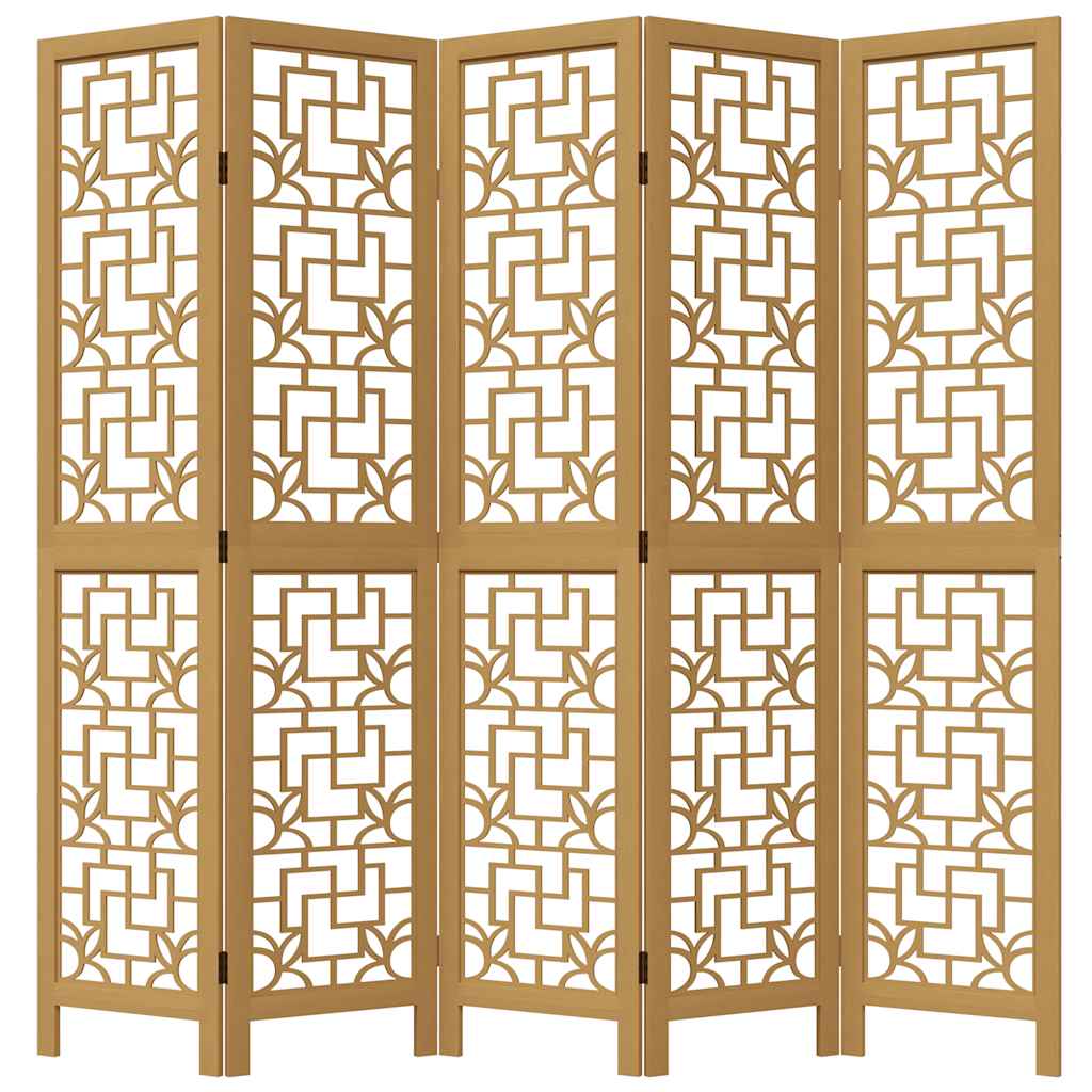 5-Panel Brown Solid Wood Paulownia Room Divider