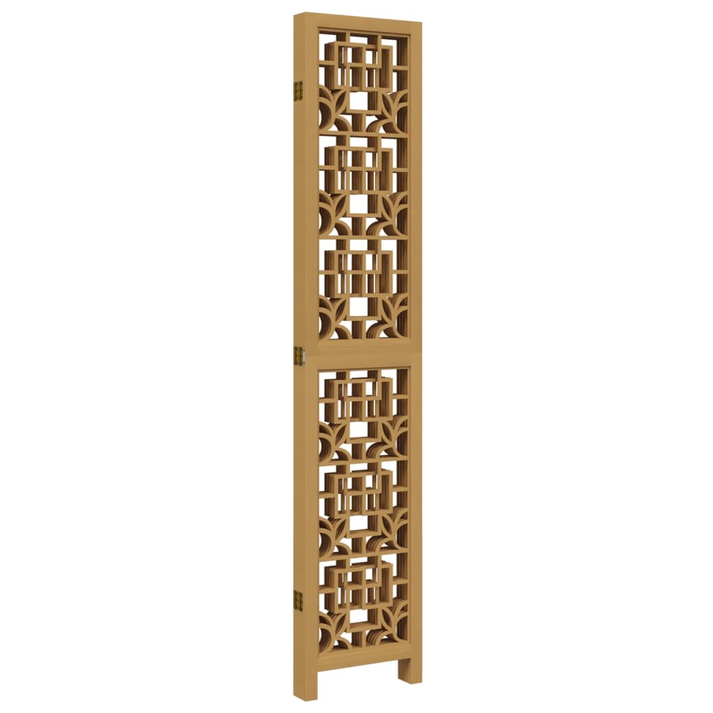 5-Panel Room Divider in Brown Solid Wood Paulownia
