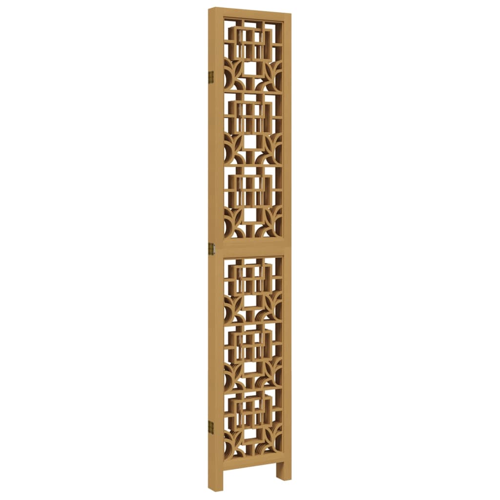 5-Panel Brown Solid Wood Room Divider - Paulownia Privacy Screen