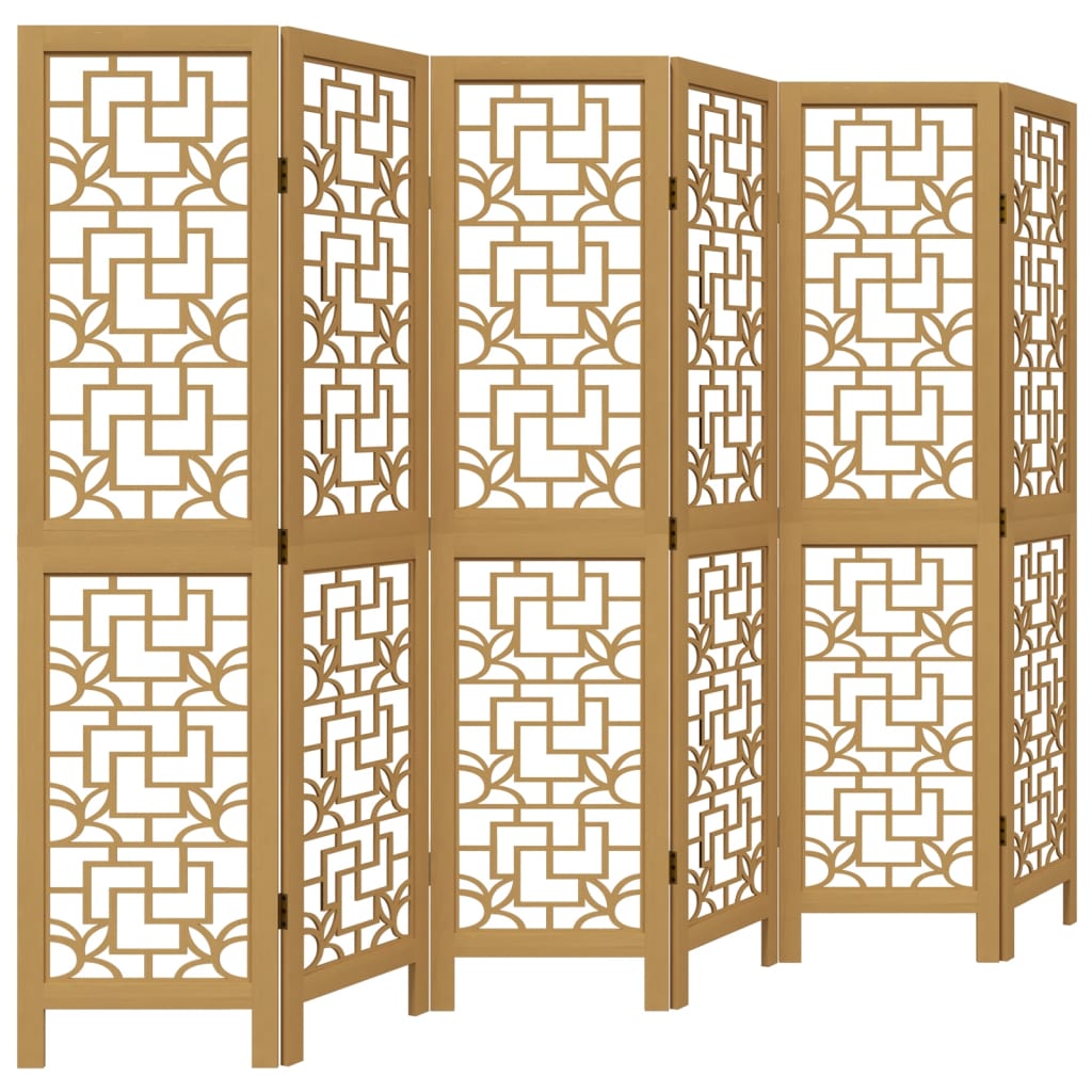 6-Panel Room Divider in Brown Solid Paulownia Wood