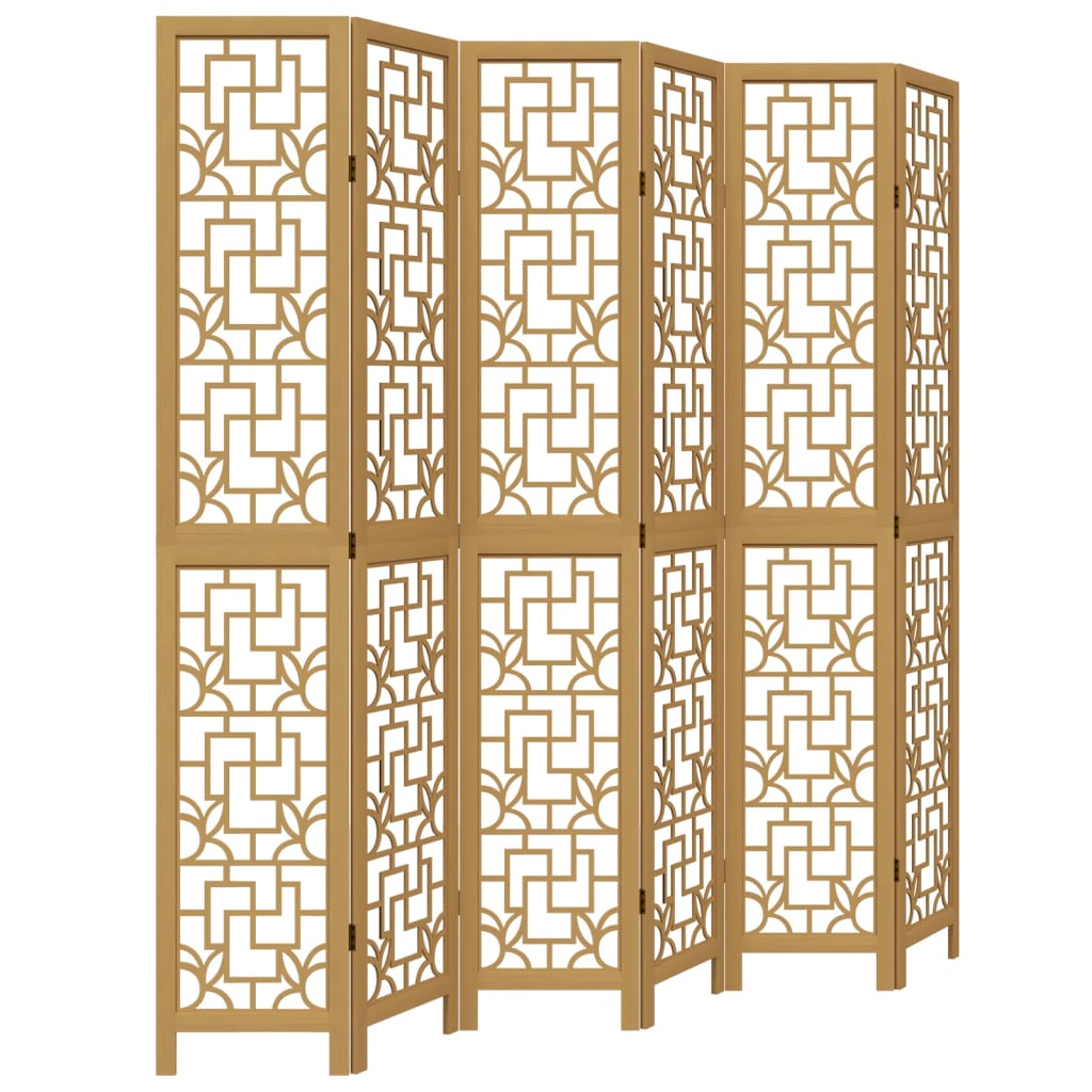 6-Panel Wood Room Divider in Brown - Solid Paulownia Wood