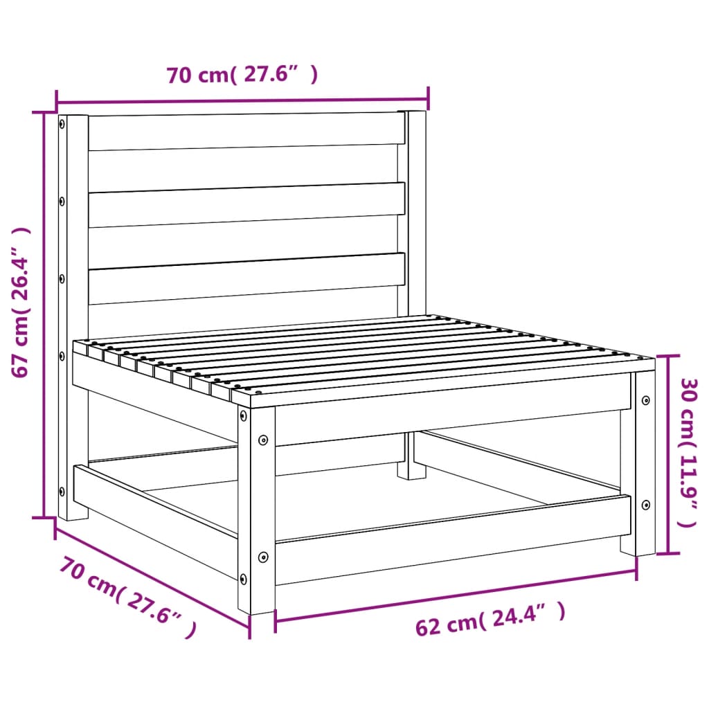 Solid Pine Garden Sofas, Armless Set of 2 (70x70x67 cm)