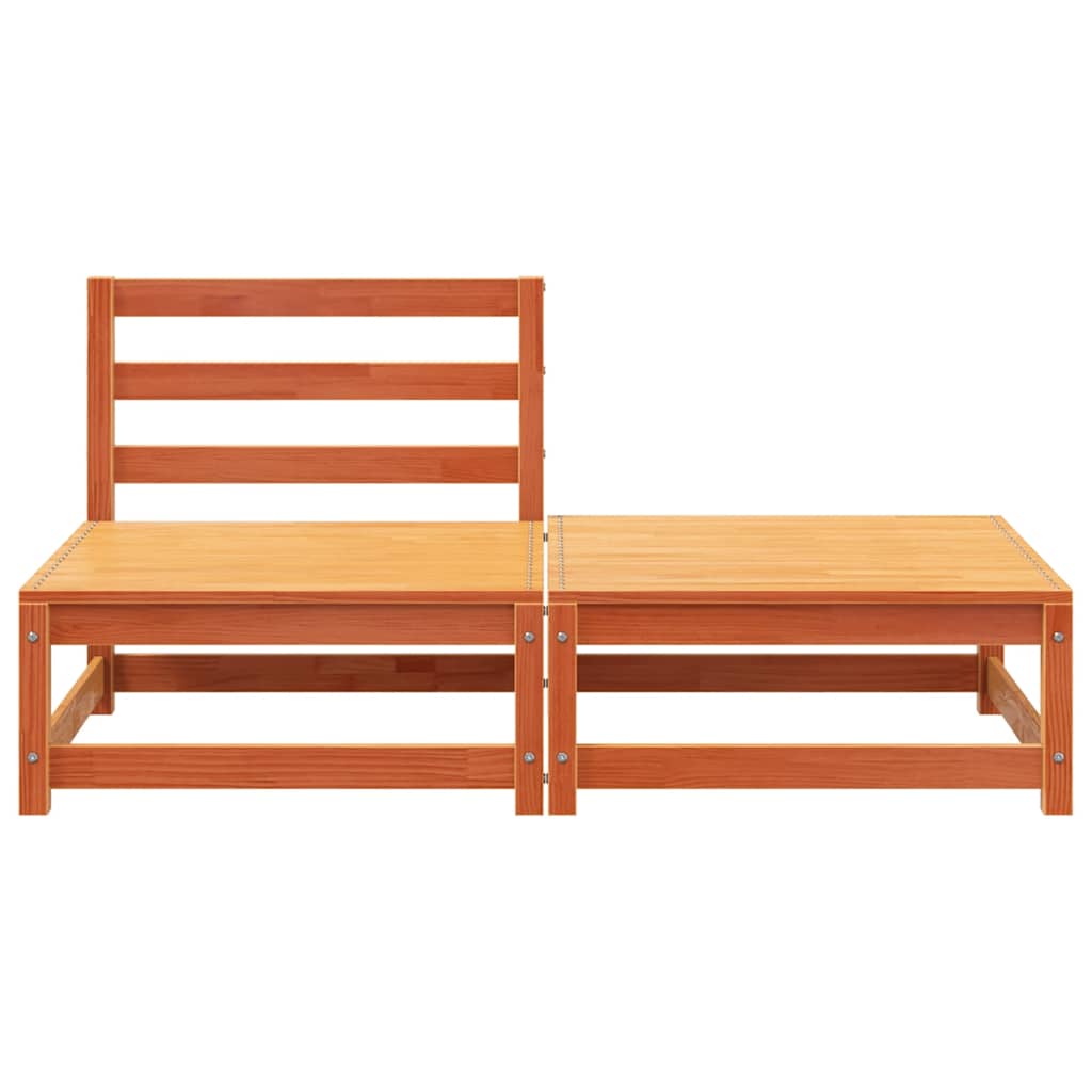 Armless Garden Sofa Set with Footstool, Wax Brown Solid Pine Wood