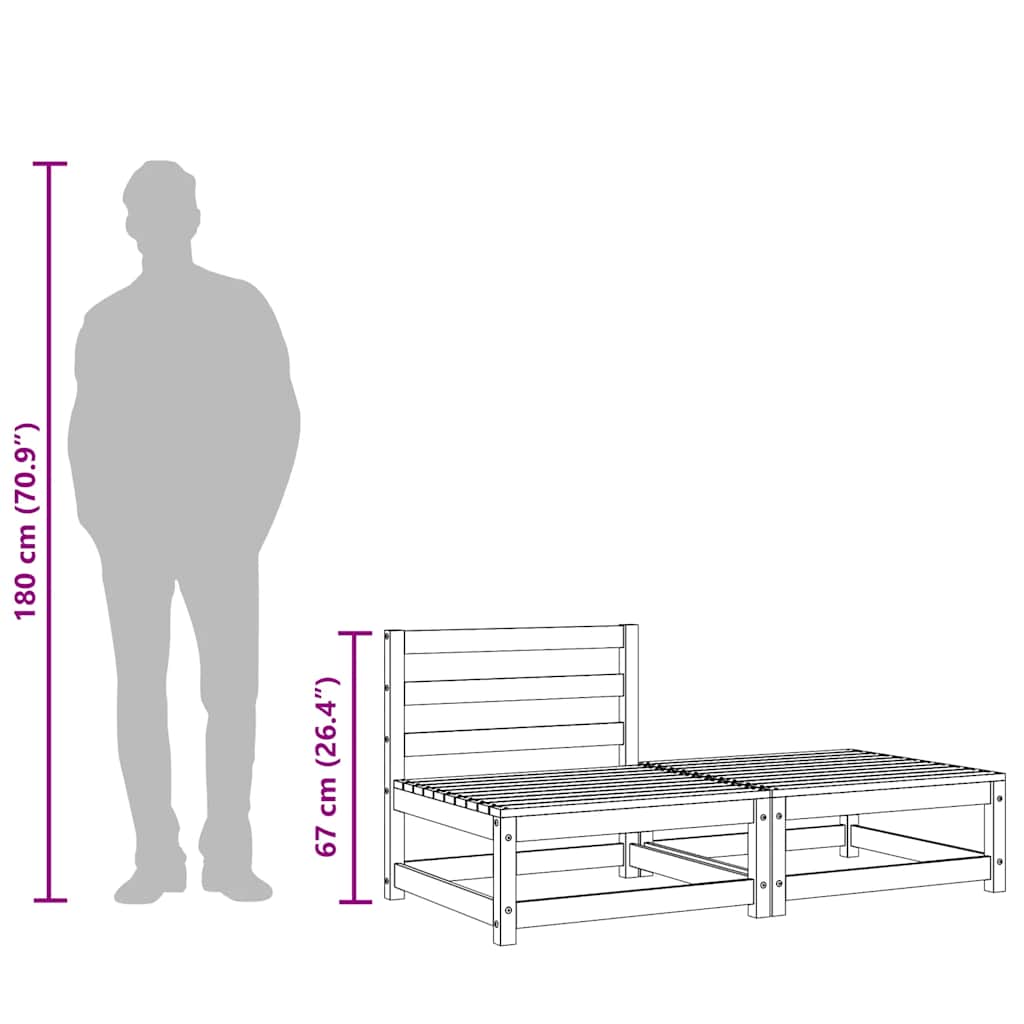 Armless Pine Wood Garden Sofa & Footstool - Weatherproof Design