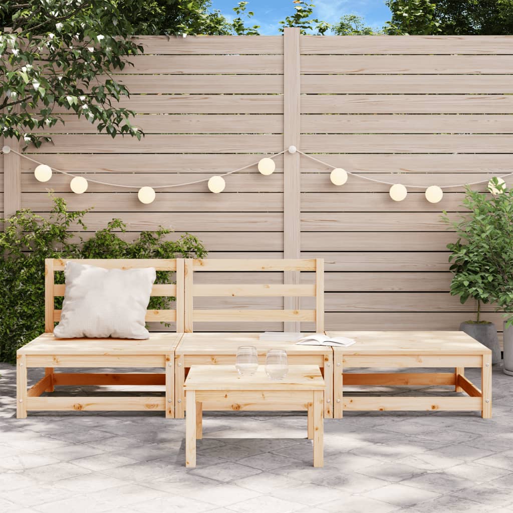 Armless Garden Sofa & Footstool Set - Solid Pine Wood Elegance